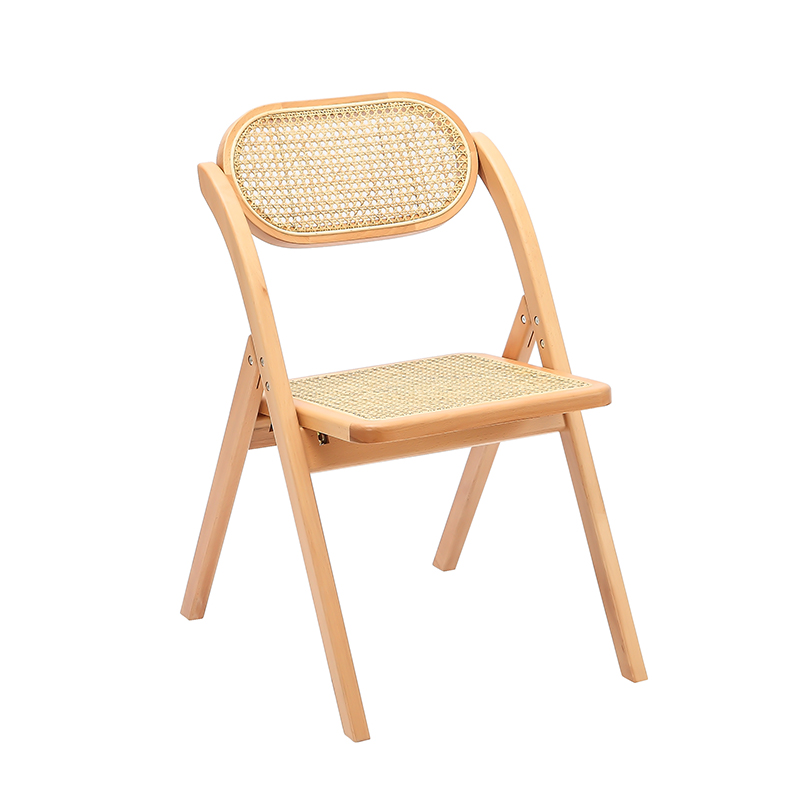 Opvouwbare houten stoel met rotan contactoppervlak